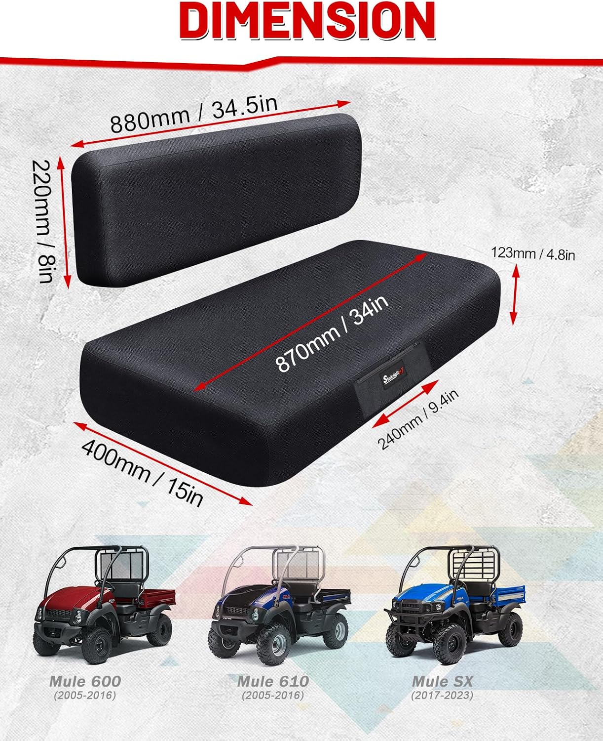 StarknightMT Mule Bench Seat Cover Compatible with Kawasaki Mule 600/610 2005-2016 & Mule SX 2017-2023, Waterproof Oxford Fabric UTV Seat Cover Accessory Part