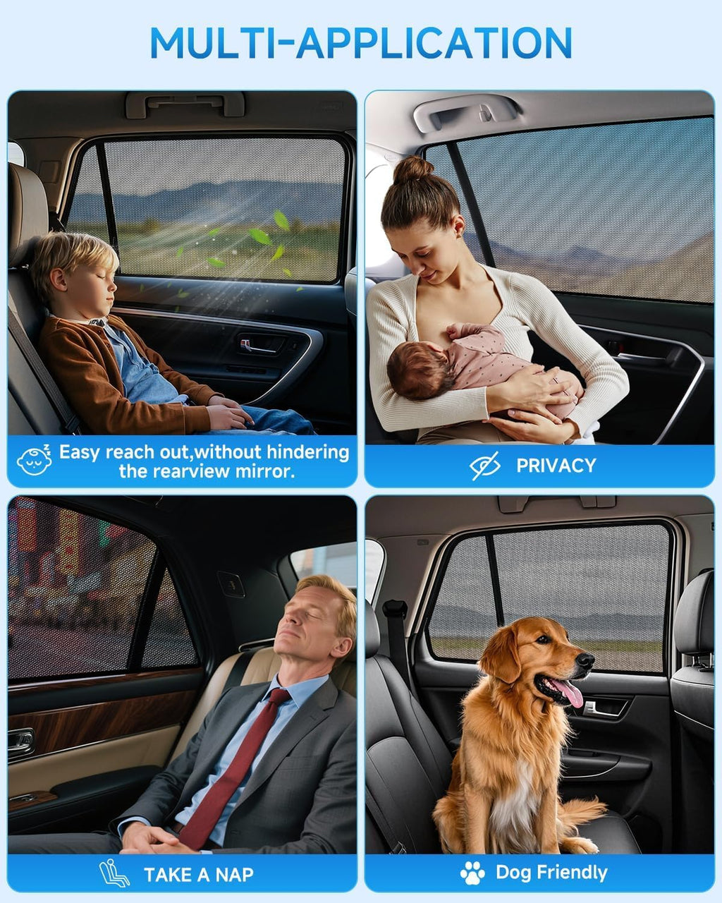 Car Window Shades for Chevy Silverado(2020-2026), 2-Pack Rear Window Sun Shades for Baby – Breathable Mesh, UV & Heat Blocker, Privacy Protection for Camping, Travel, Sleep & Nursing