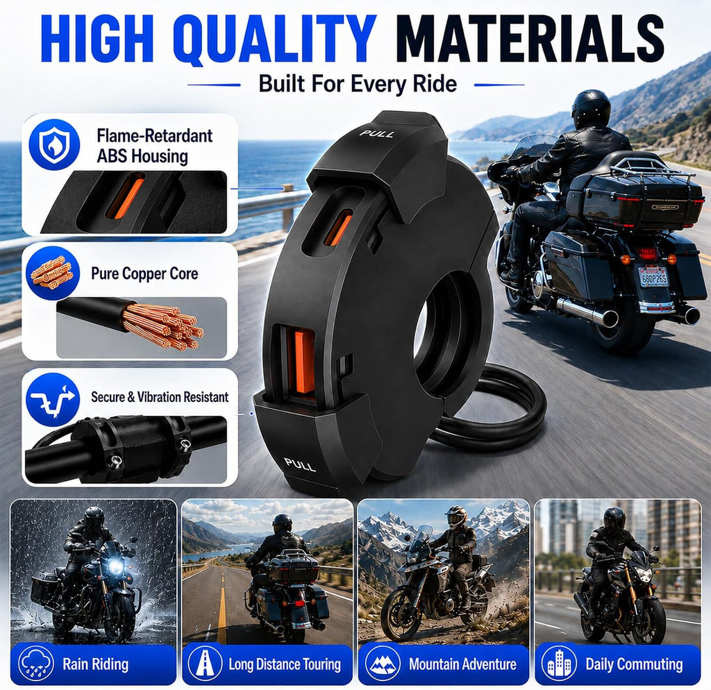 Upgraded 48W Motorcycle Phone Charger IP65 Waterproof Motorcycle USB Charger,Dual Port USB Type-C Handlebar Charger 3.0 Fast Charge Adapter,Sae to USB Quick Charging Socket for Phone/Tablet/GPS/Camera