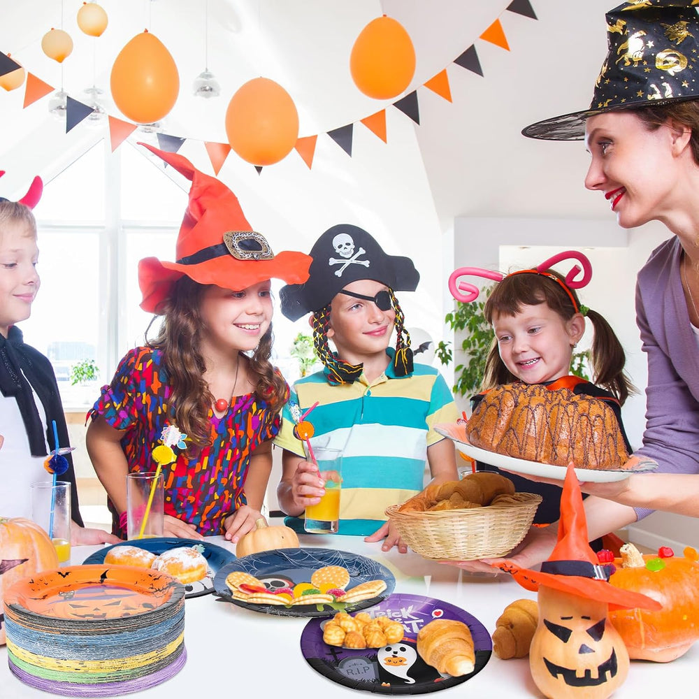 Uiifan 120 Pieces Halloween Round Paper Plates, 9 Inches