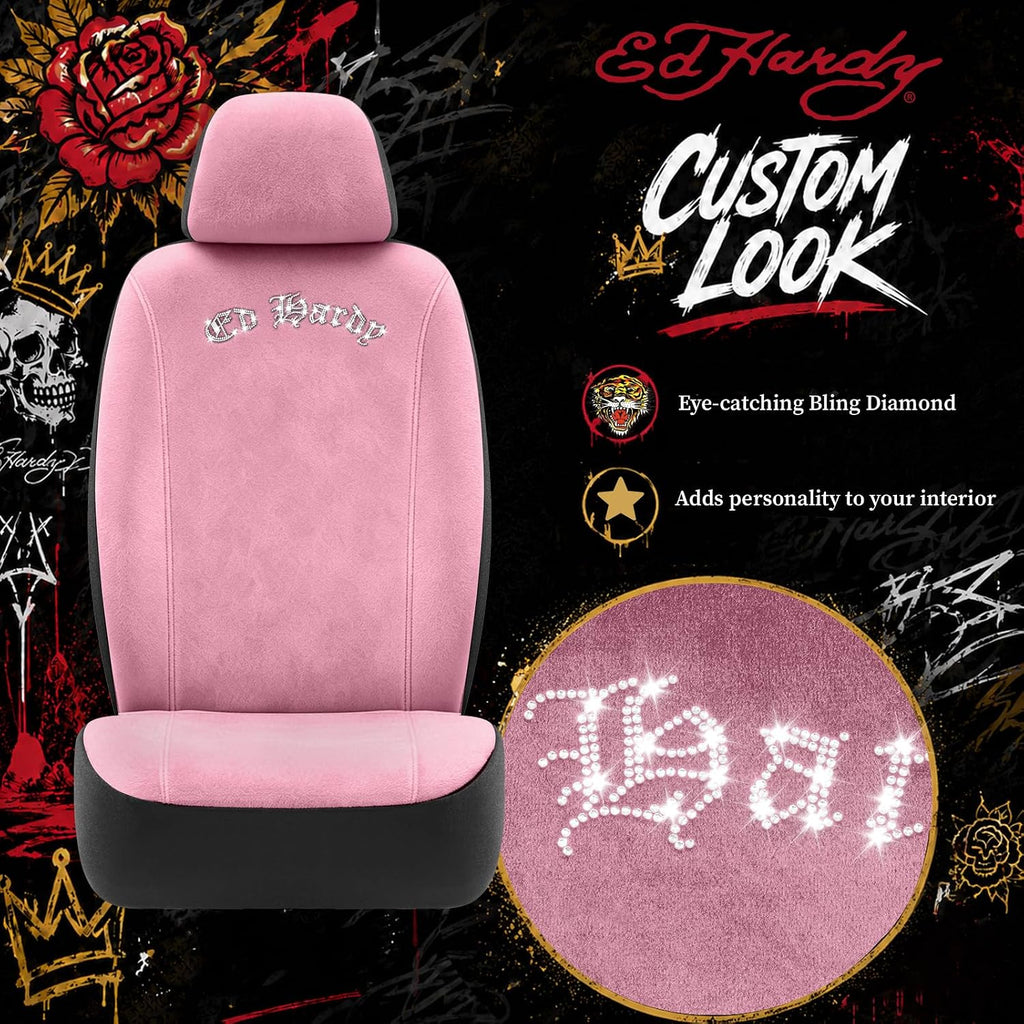 ed hardy car seat covers, pink soft short, close-up detail