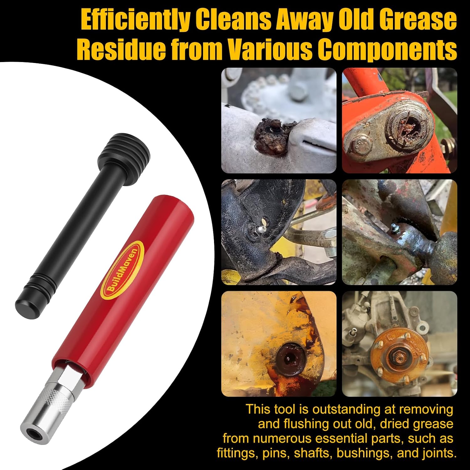 Grease Fitting Cleaning Tool -Grease Zerk Cleaner, Zerk Fitting Cleaning Tool, Remove Old Dried Grease from Fittings, Pins, Shafts, Bushings, and Joints （Red）