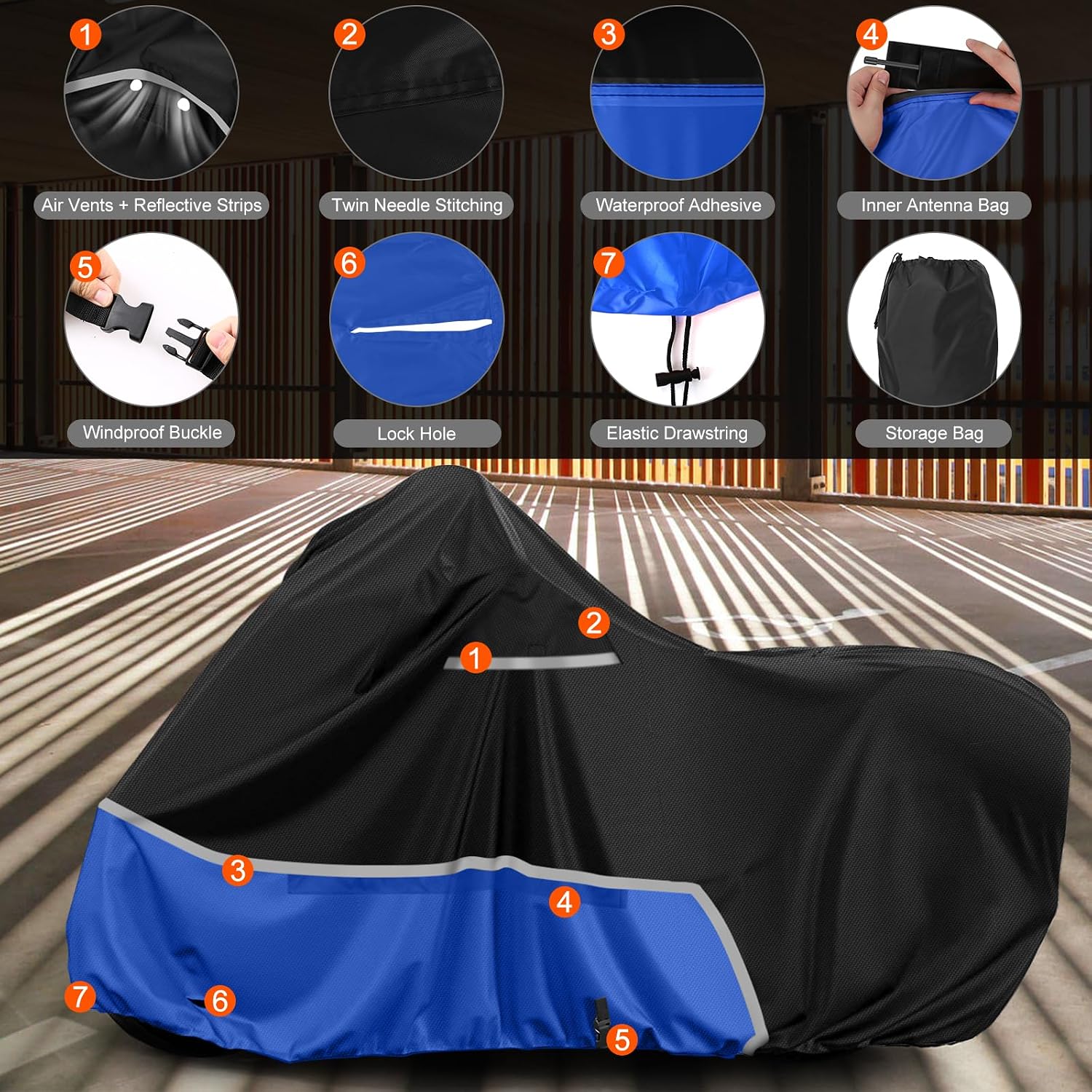 Waterproof Motorcycle Cover Replace for Harley Davidson Sport Models, 420D Oxford Cloth Nightster, Sportster Motorcycle Cover with Reflective Strips for Snow Rain Dust Hail Protection