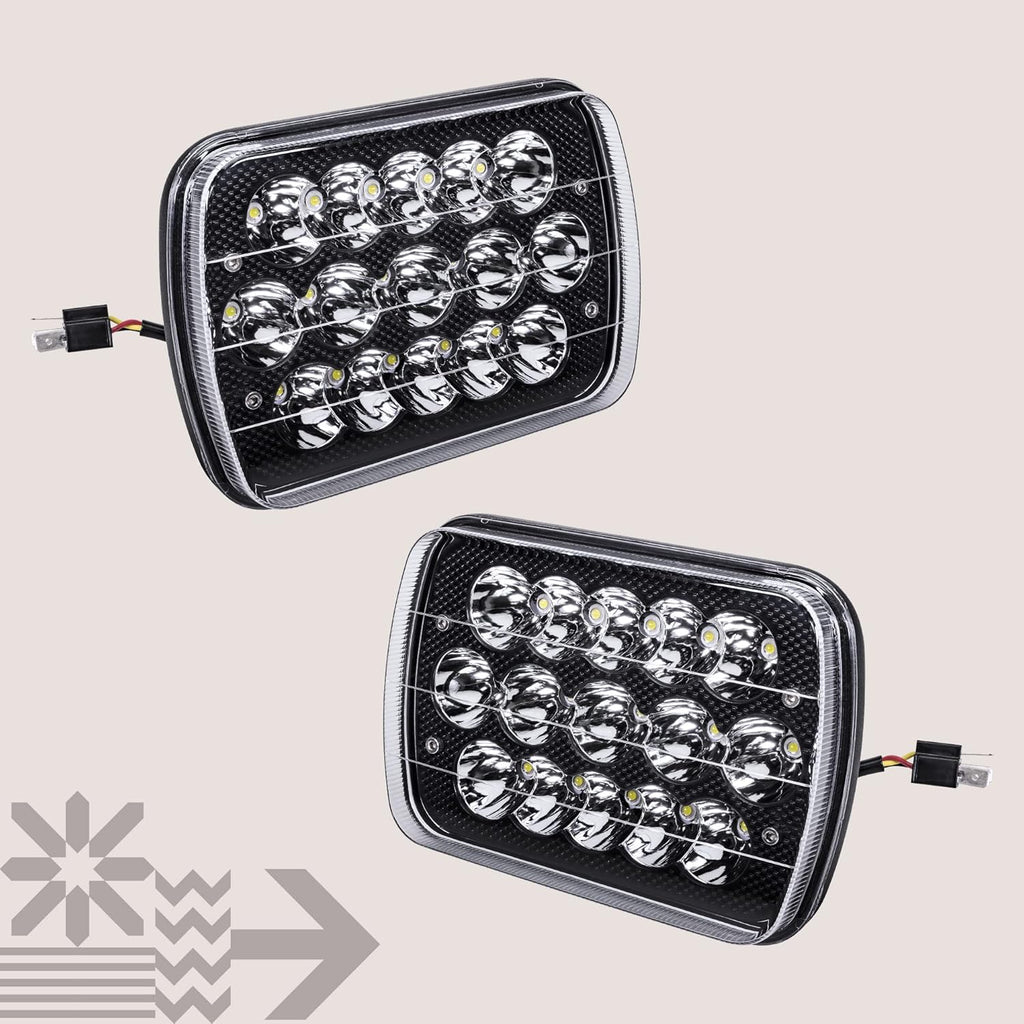 TRUE MODS 7x6 5x7 H6054 Black LED Headlights H4 Sealed Beam Replacement Lamp for Jeep Wrangler YJ Cherokee XJ Chevy Express Blazer S10 Van GMC Savana Ford Econoline E150 Nissan D21 Toyota Pickup Truck