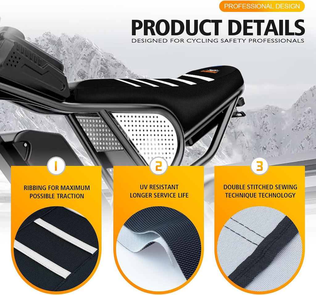 Electric Bike Seat Cover Compatible with Ridstar Q20 E Bike Non-Slip Anti-UV (Black-White)
