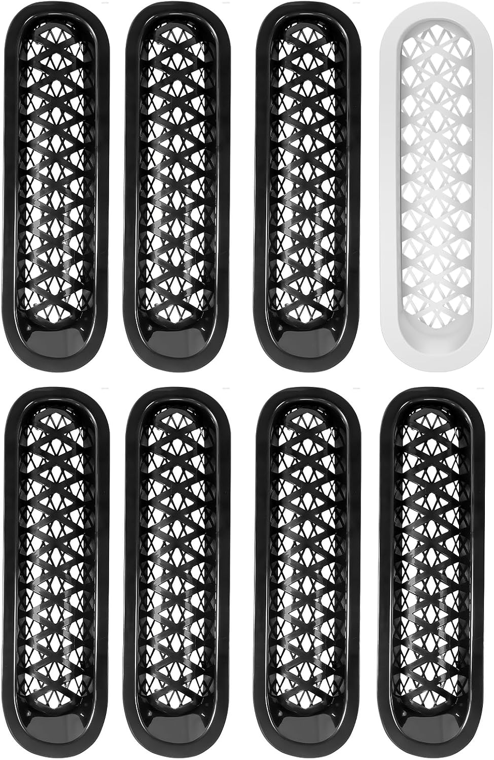 YZONA Grill Inserts Black, Front Mesh Grille Cover Compatible with 2007-2018 Jeep JK Wrangler & Unlimited Wrangler Accessories, Car Grill Mesh (7PCS Black + 1PCS White)