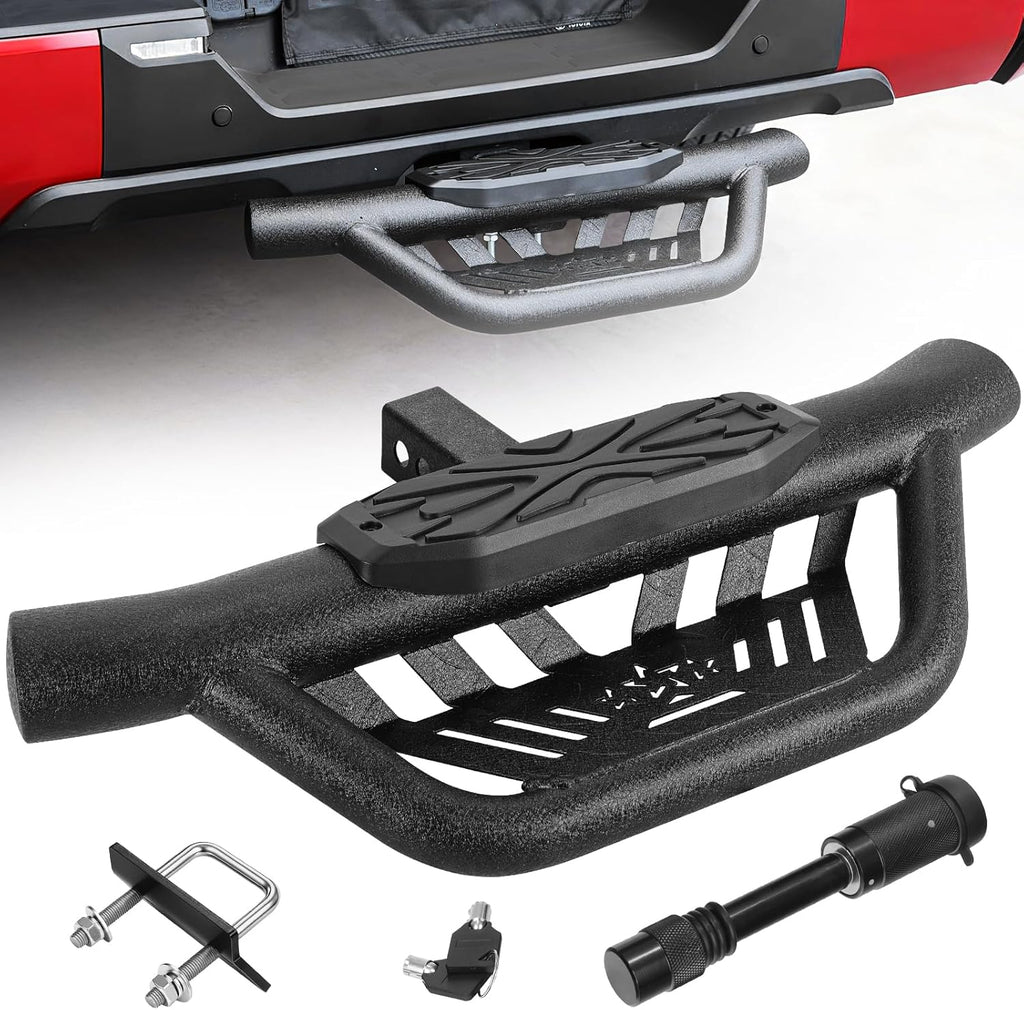 Double Layer Tow Hitch Step for 2" Hitch Receiver, Carbon Steel with Dual-Stage Black Powder Anti-Slip Trailer Hitch Step Universal Fit for Trucks SUV Car Van