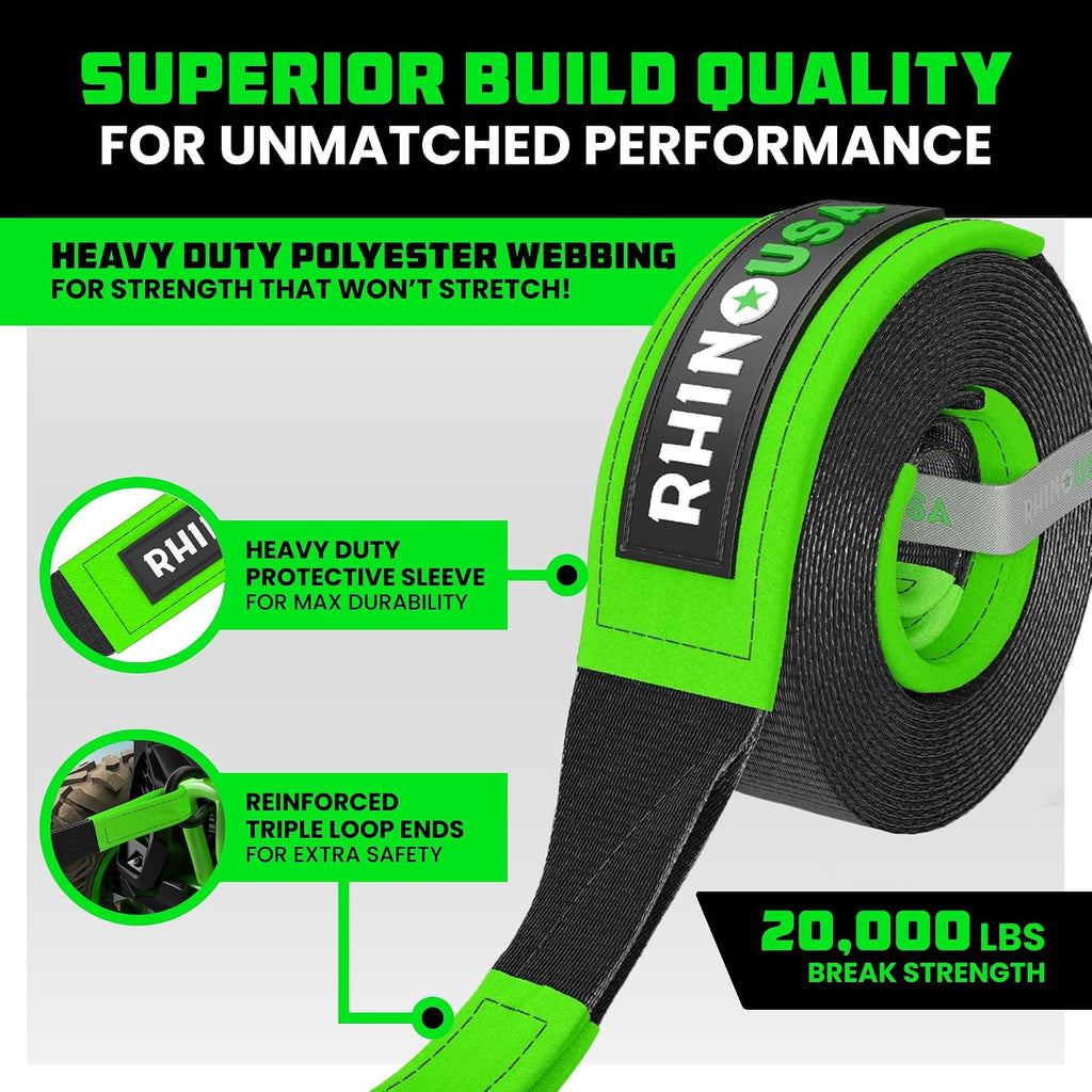 rhino usa offroad recovery tow strap (2in x shown in use