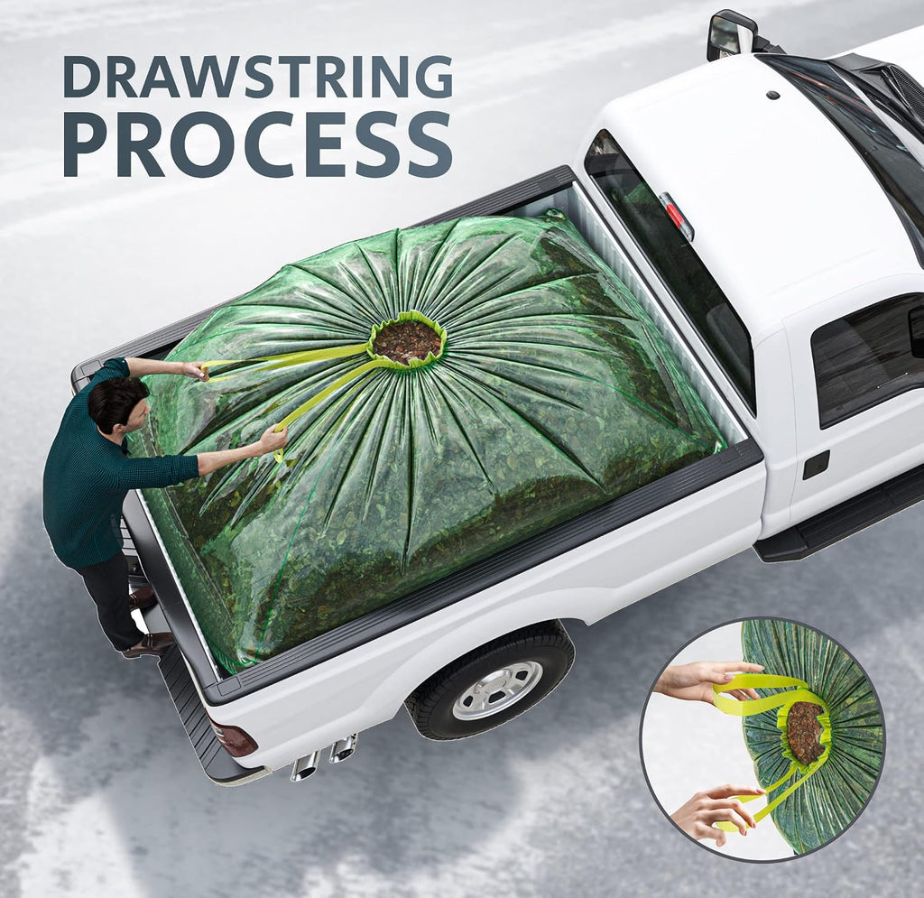 TidyFriend Truck Bed Bag 101" x 75" x 50", Heavy Duty Waterproof Truck Bed Storage Liner with Drawstring – Reusable Dumpster Bag for Waste Management, Hauling, and Moving (Green)