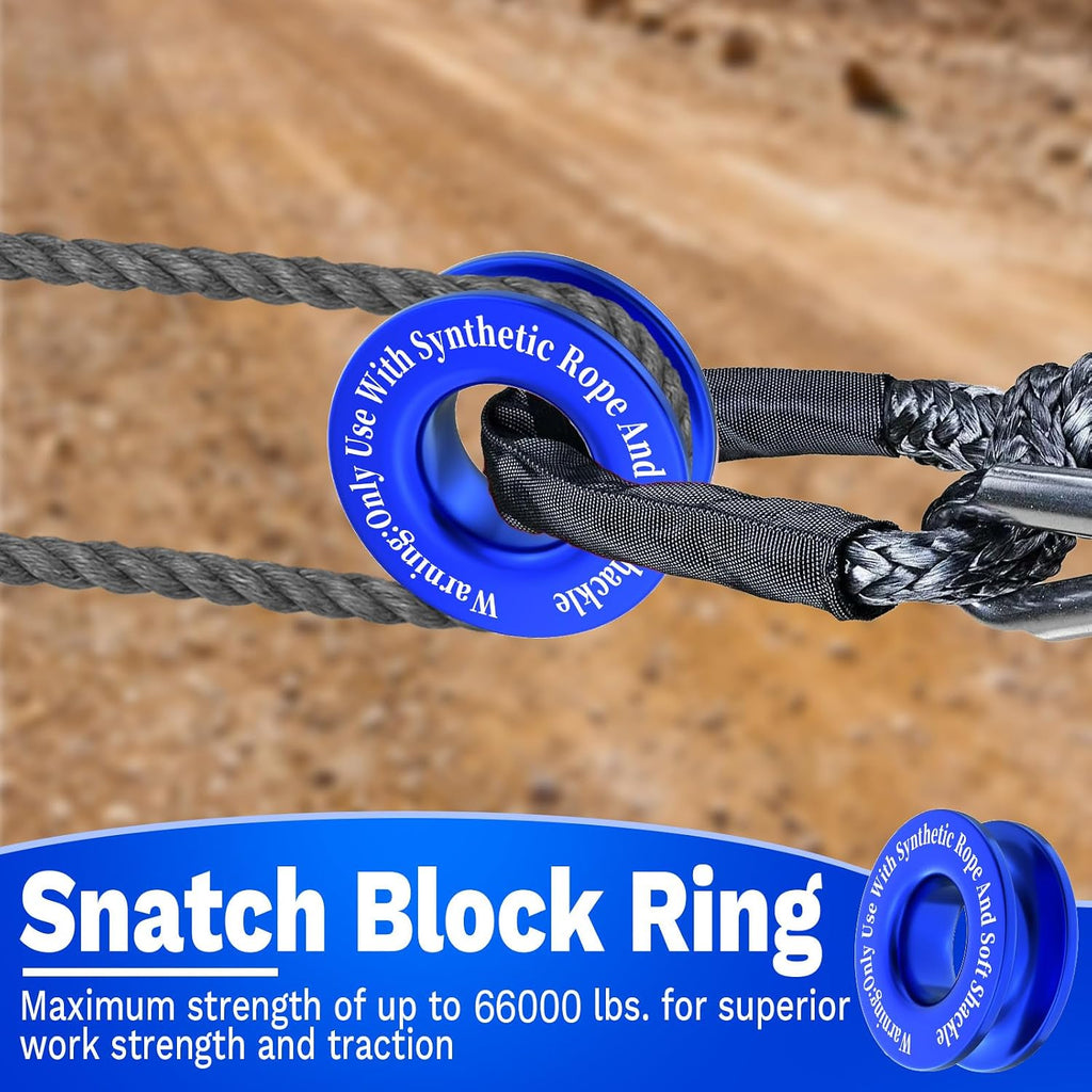 Winch Snatch Recovery Ring, Heavy Duty 66000 Lbs Break Strength Snatch Block Ring, Towing Rcovery Snatch for Soft Shackle and Synthetic Rope, Compatible with ATV UTV SUV Truck Off-Road Vehicle (Blue)