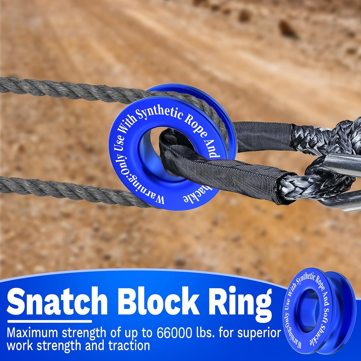 Winch Snatch Recovery Ring, Heavy Duty 66000 Lbs Break Strength Snatch Block Ring, Towing Rcovery Snatch for Soft Shackle and Synthetic Rope, Compatible with ATV UTV SUV Truck Off-Road Vehicle (Blue)