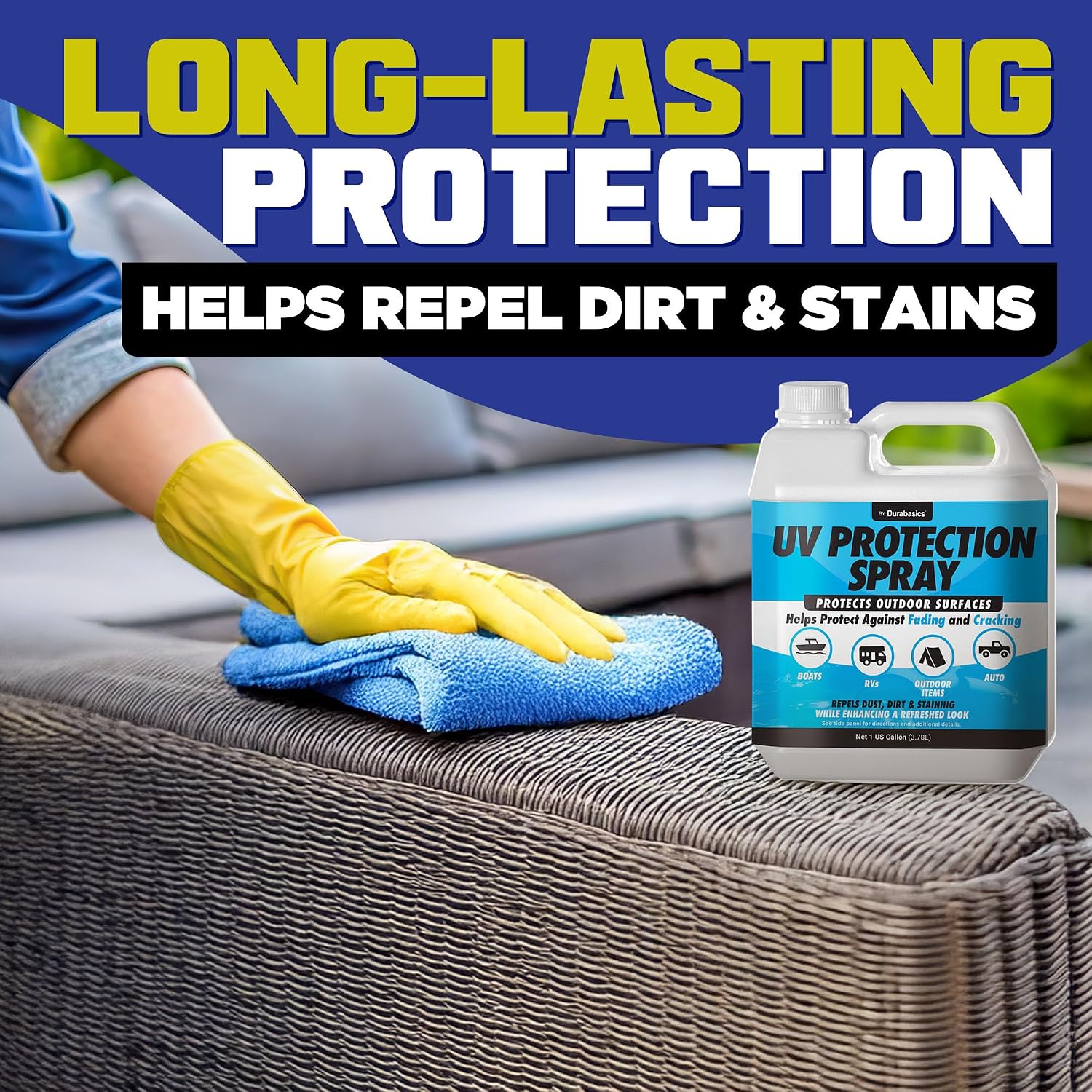 UV Protection Spray for Outdoor Surfaces – Helps Reduce Fading, Cracking, and Stains – Non-Greasy, Matte Finish – Includes Sprayer & Towel – Use on Vinyl, Plastic, Rubber, Artificial Plants