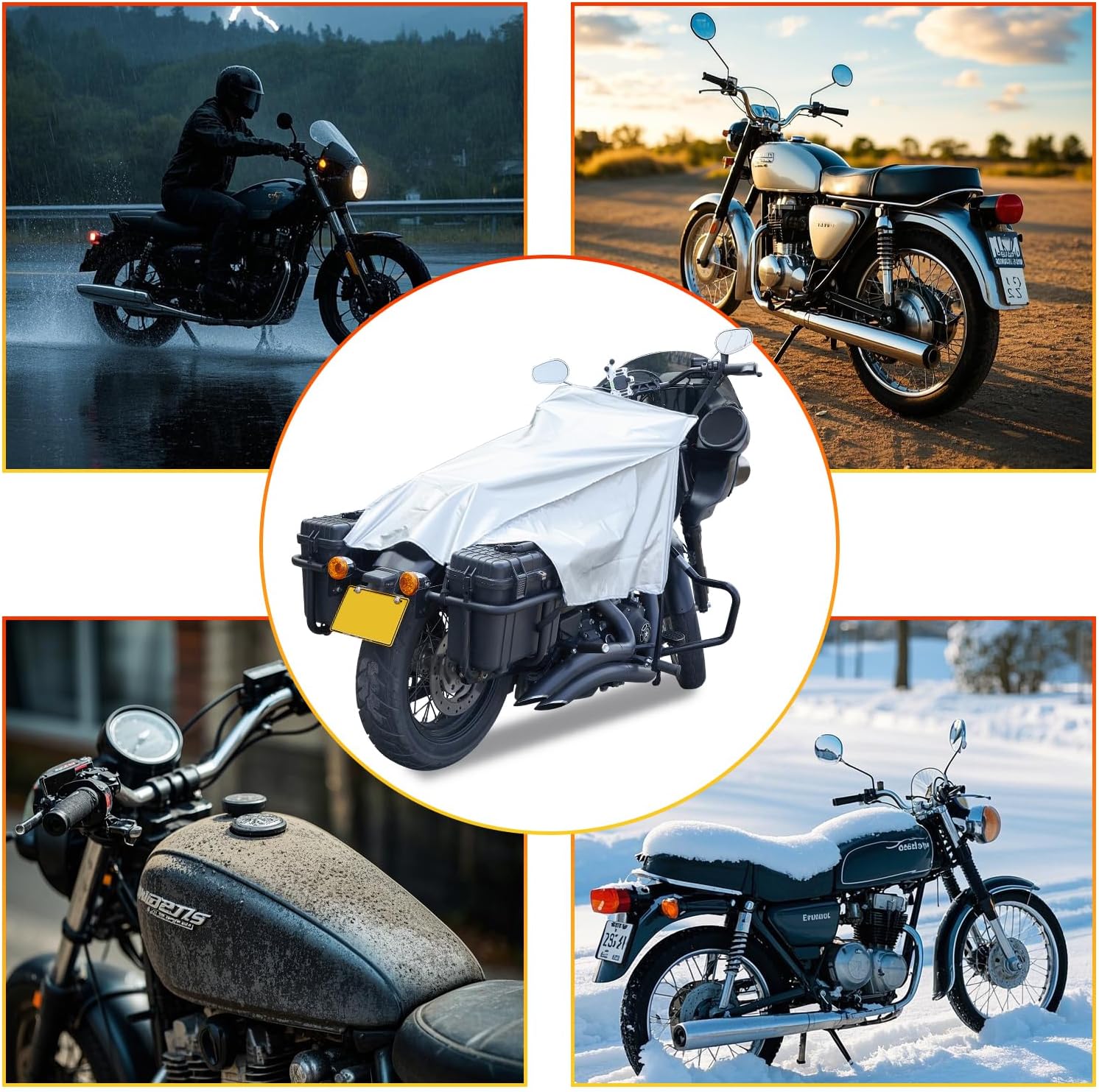 GARGOYLE BELLS Motorcycle Cover Seat Shade Cover Bike Covers Lightweight Half Covers Outdoor Sun Protection All Season Fits Various Motorcycle Models - Silver, L