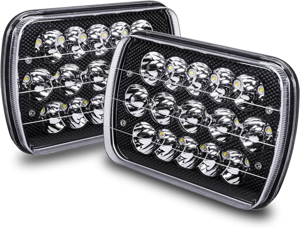 TRUE MODS 7x6 5x7 H6054 Black LED Headlights H4 Sealed Beam Replacement Lamp for Jeep Wrangler YJ Cherokee XJ Chevy Express Blazer S10 Van GMC Savana Ford Econoline E150 Nissan D21 Toyota Pickup Truck