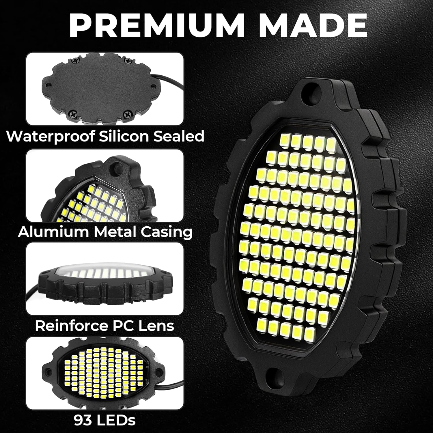 20 Pods Aluminum 1860LEDs Super Bright White Rock Lights with Switch Wiring Harness, Metal Underglow Light Waterproof Led Lights for Trucks Jeep ATV UTV SUV,Plug and Play, Easy to Install(Patented)