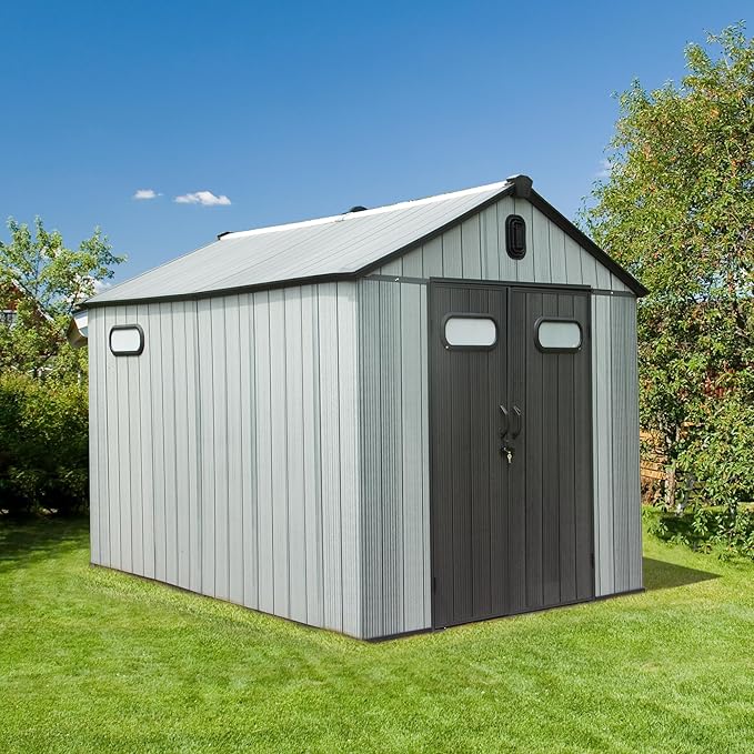 Domi 8x10 FT Outdoor Resin Storage Shed, All-Weather Double-Wall Garden Shed - Image 3