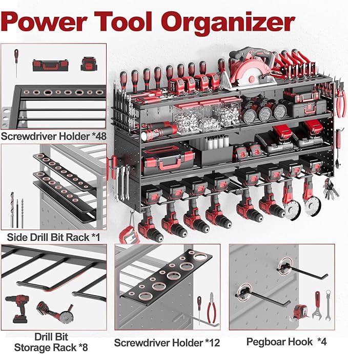 Power Tool Organizer Wall Mount, 4 Tier Tool Storage Rack - Image 3