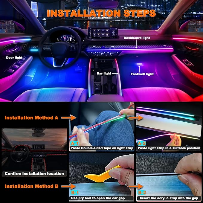 Interior Car LED Strip Lights, Acrylic LED Lights - Image 4