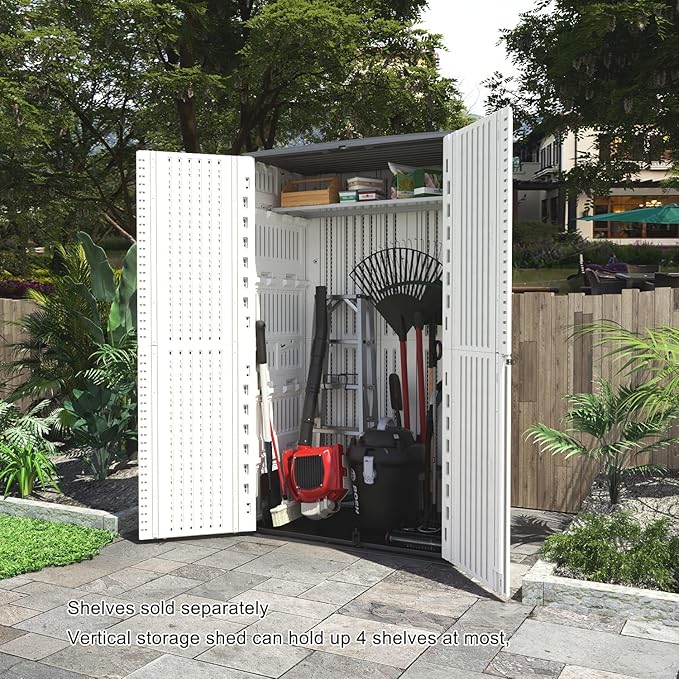 KINYING Outdoor Storage Shed Waterproof, Resin Vertical Storage Cabinet - Image 2