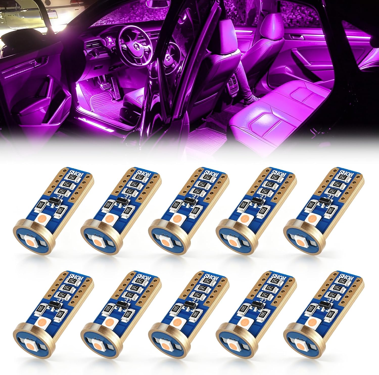 iBrightstar Extremely Bright Wedge T10 168 194 LED Bulbs for Car Interior Dome Map Door Courtesy License Plate Lights, Purple