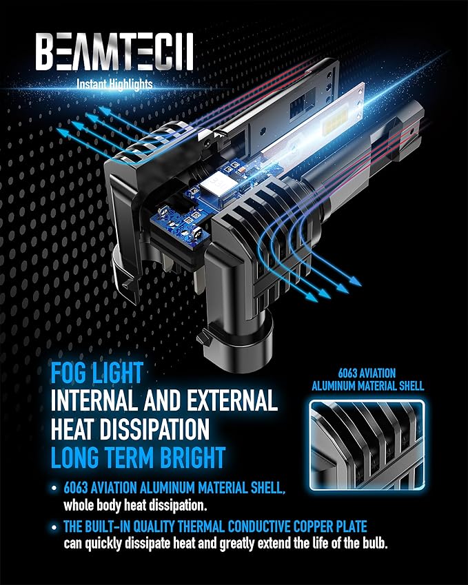 BEAMTECH 9006 Bulbs, Fanless In Line HB4 Fog Light Bulb 6500K Xenon White Fog - Image 5