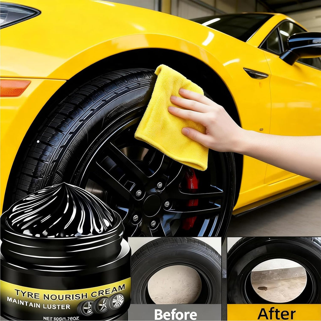 Tyre Nourish Cream Tire Shine Car Tire Retreading Wax Restores Black Gloss, Uv Protection and Waterproof Coating,Wheel Refurbishment Polish for Long-Lasting Shine and Clean Look (2pcs)