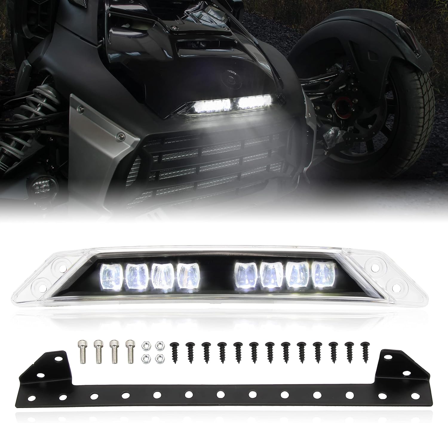 SAUTVS LED Auxiliary Light DRL Front Bumper LED Signature White Daytime Running Light Bar for Can-Am Ryker 600 900 Sport & Rally Models Accessories