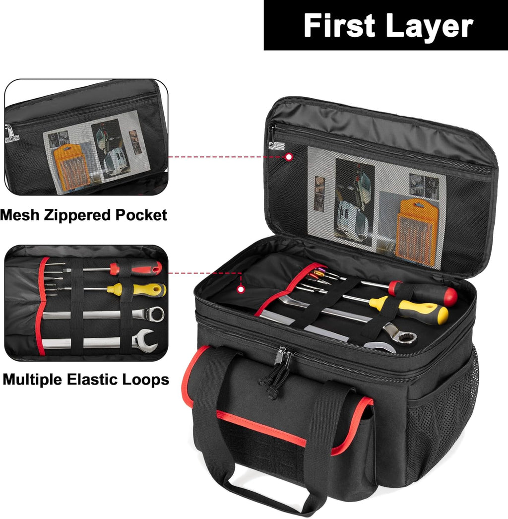 Rexmica Air Compressor Carrying Bag Compatible with Milwaukee M18 18V Cordless Tire Inflator 2848-20, Tire Inflator Storage Bag Fit for Milwaukee M18 Inflator, Hand Tools, Battery, Charger, Black