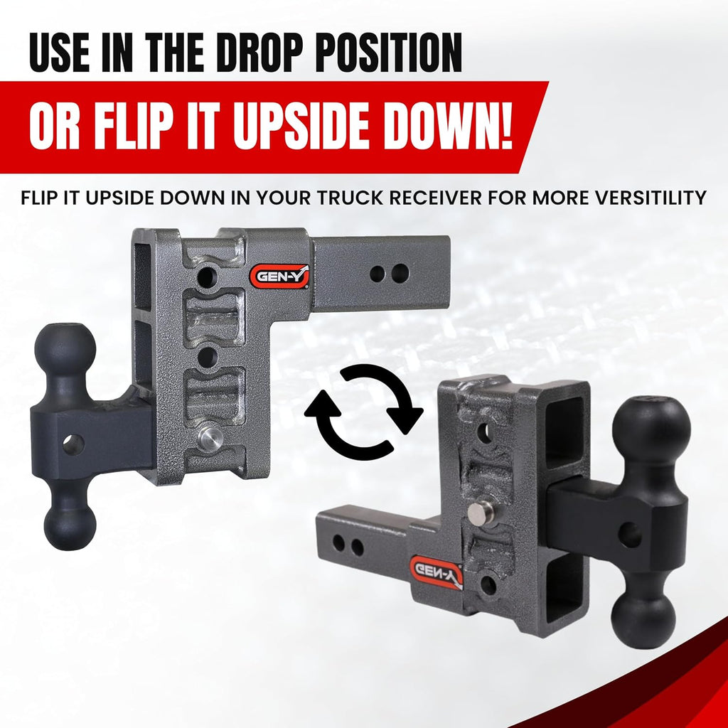 GEN-Y Hitch Tow Hitch for 2" Receiver - 5" Drop/Rise with 3 Adjustable Positions, 16,000 lbs Towing Capacity, 2,000 lbs Tongue Weight, Silver