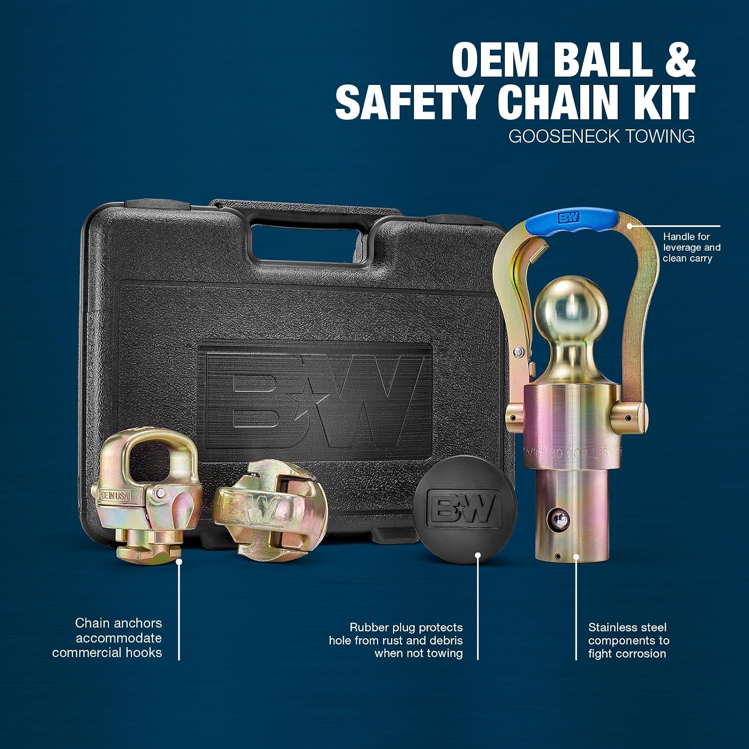 B&W Trailer Hitches American-Made OEM Gooseneck Ball & Safety Chain Kit for Ford, GM, Nissan - GNXA2061
