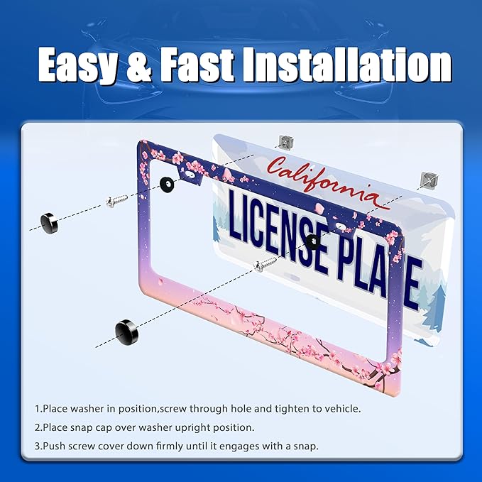 Cherry Blossom License Plate Frame Pink Flowers Floral License Plate Stainless - Image 3