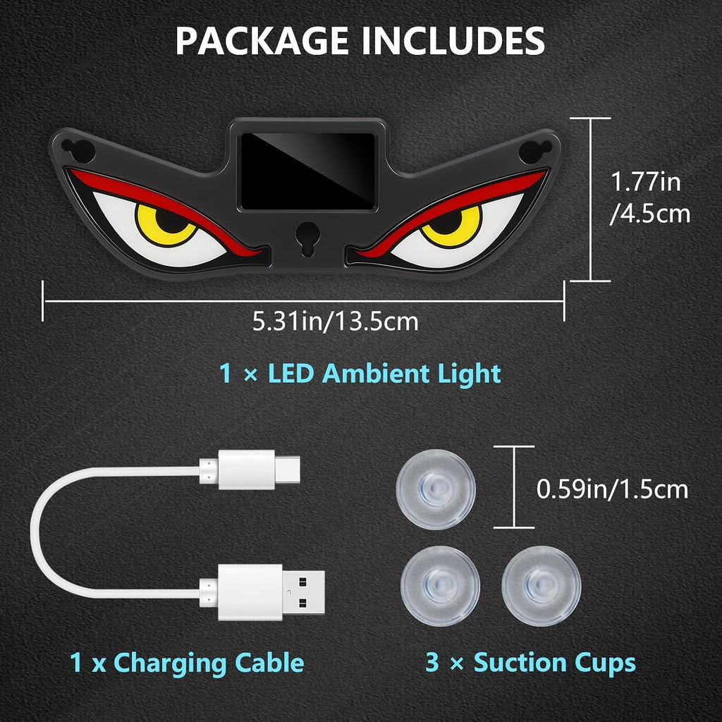 Solar Devil Eyes Car LED Light, Wireless No Drill Demon Eye Warning Lights for Car Windshield & Rear Window, Type-C Rechargeable Animated LED Eyes for Cars, SUVs, Trucks, Vans (1 Pack)