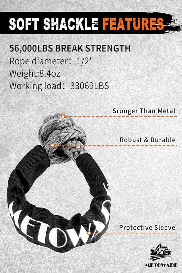 METOWARE Recovery Kit, Kinetic Recovery Rope 35, 000 LBS - Image 3