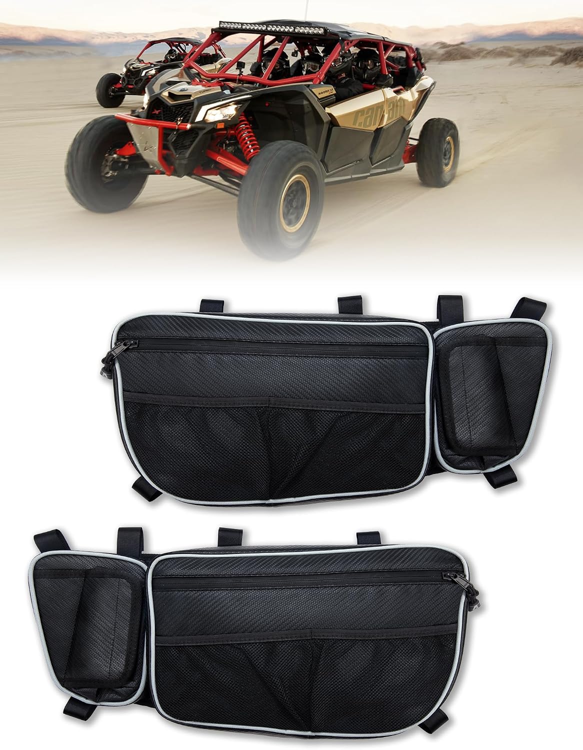 ZIDIYORUO Door Storage Bags for Can Am Maverick X3 (2017-2026), Heavy Duty 1680D Waterproof UTV Front Door Organizer with Removable Knee Pad & Cup Holder, Sold as Pair