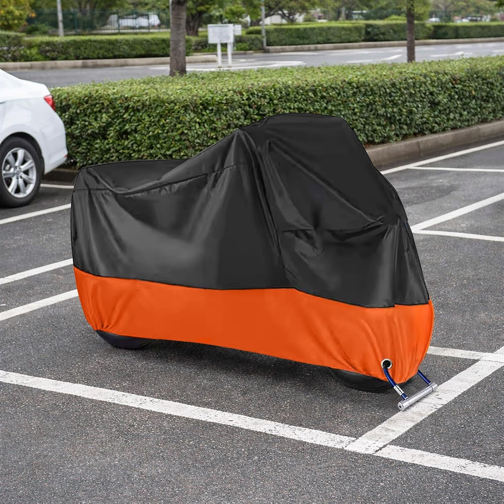 190T Heavy-Duty Motorcycle Cover, Waterproof Windproof UV Resistant with Lock Hole, Universal Fit for Motorcycles, Scooters & Electric Bikes