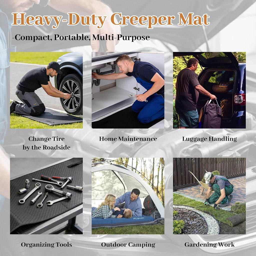 Rolling Creeper Mat, 60"x28" Zero Ground Clearance Mechanic Mat for Working Under Car, Under Car Roller for All Vehicles & Terrains, 3-Layer Design with Storage Bag