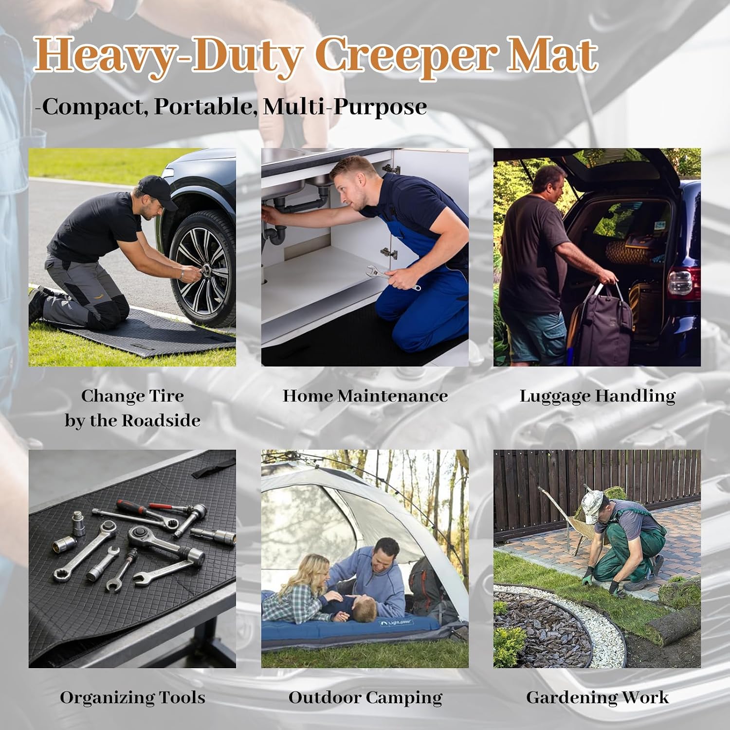 Rolling Creeper Mat, 60"x28" Zero Ground Clearance Mechanic Mat for Working Under Car, Under Car Roller for All Vehicles & Terrains, 3-Layer Design with Storage Bag