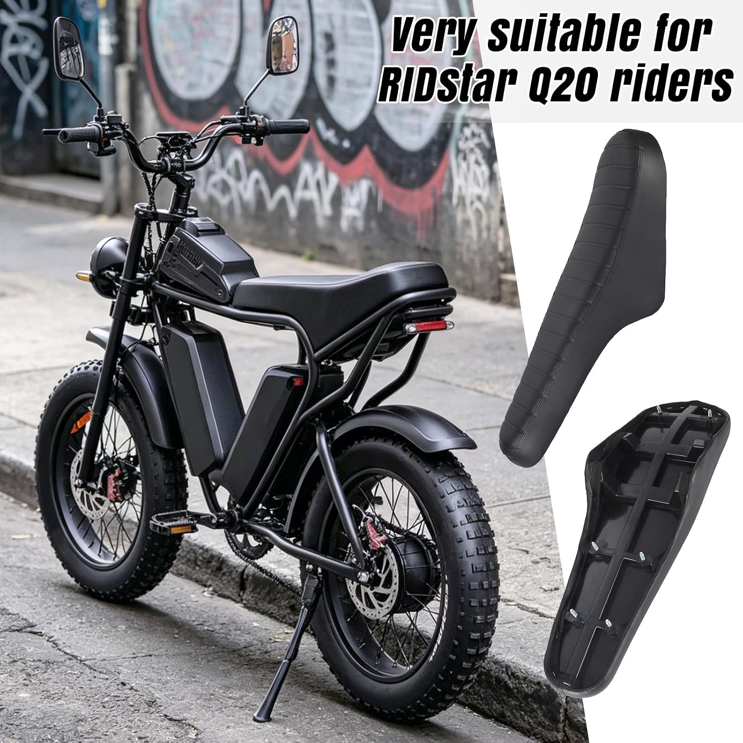 Long Extended 2 Passenger Electric Dirt Bike Seat, Soft Padded PU Replacement Cushion, Universal Fat Tire E-Bike Saddle Compatible with Ridstar Q20 Q20 Pro Lite