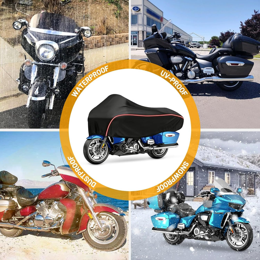 Motorcycle Half Cover Waterproof Windproof Outdoor Dustproof for Touring Models Road King Street Glide Road Glide and More, with Reflective Strip, Black