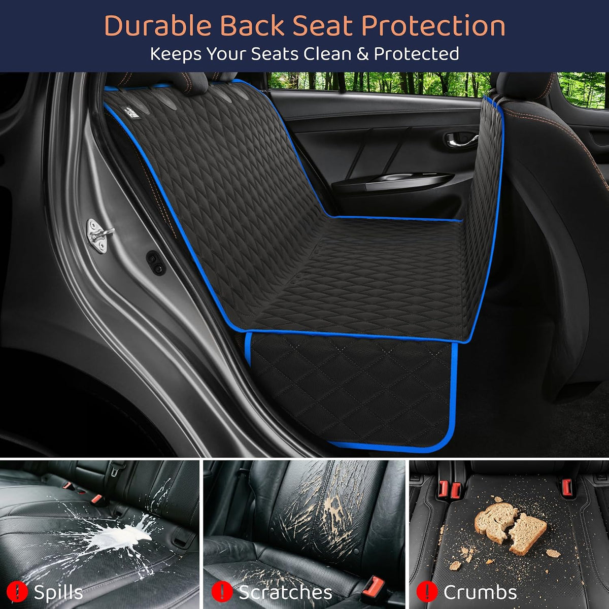 dog car seat cover for back seat, dog shown in use