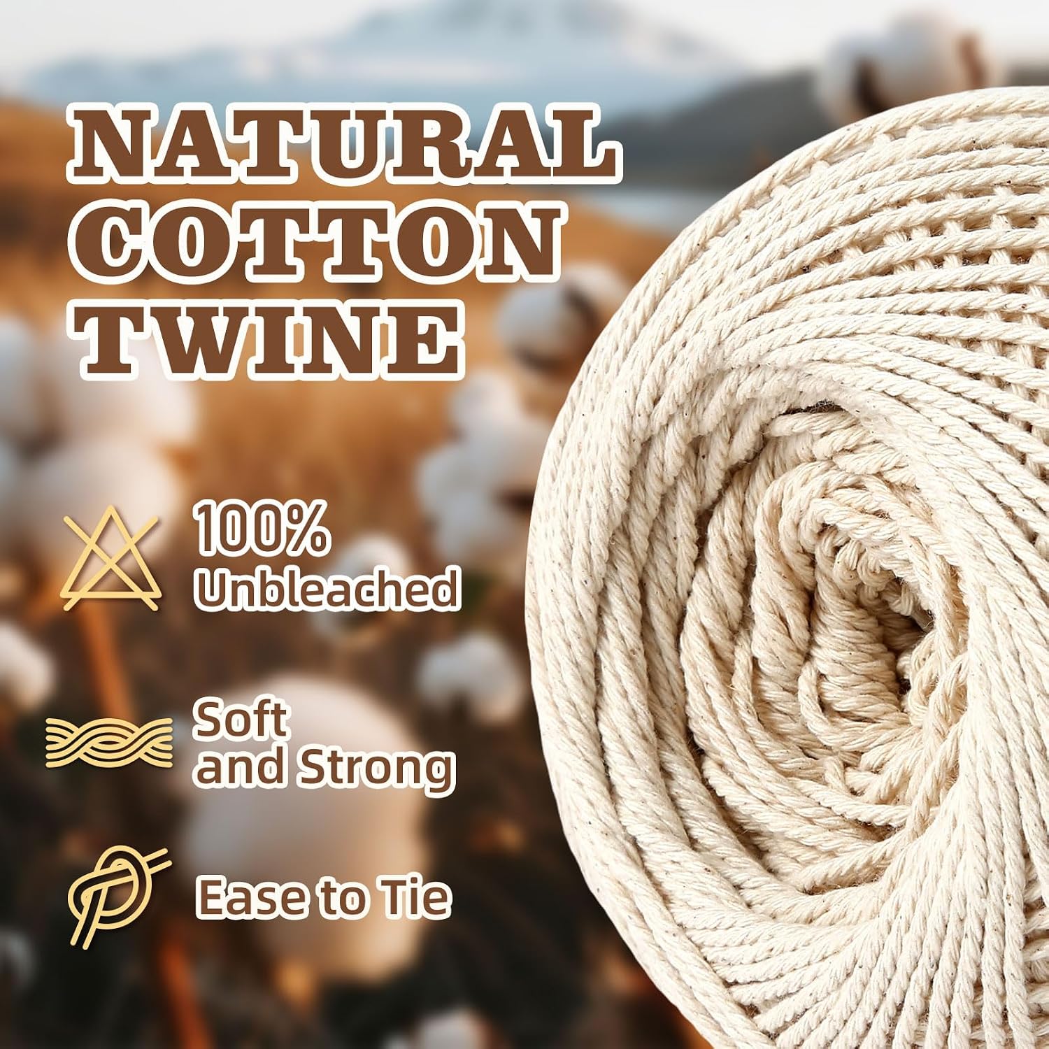 Natural White Cotton Twine String - 1.2mm x 200 Ft for Cooking, Baking & Butchering | Butchers Twine