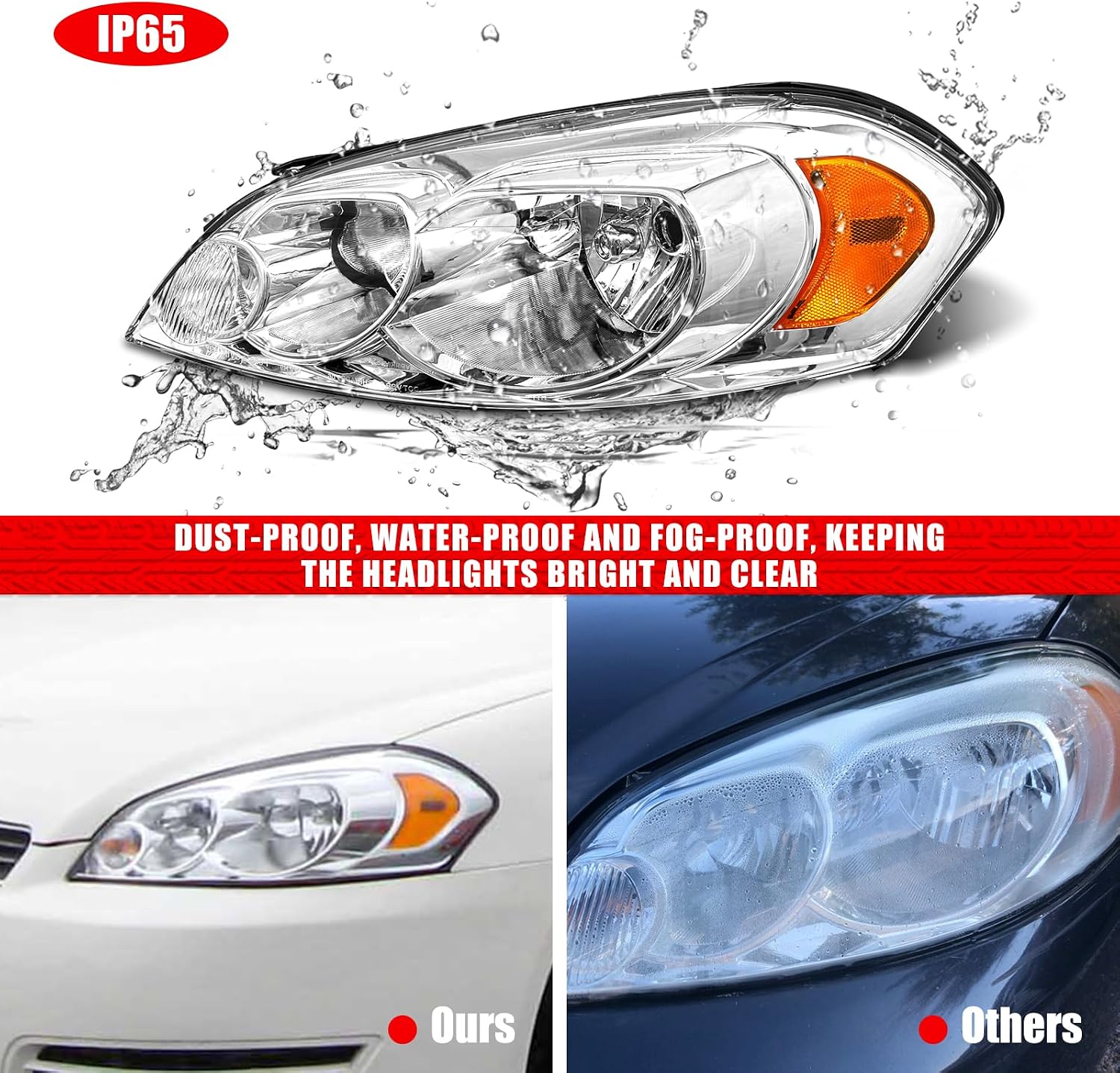 for 2006-2013 Chevy Impala 2006-2007 Chevy Monte Carlo Headlight Assembly Compatible with 2014-2016 Chevy Impala Limited Headlamp Chrome Housing Amber Reflector Replacement Pairs Bulbs Not Included