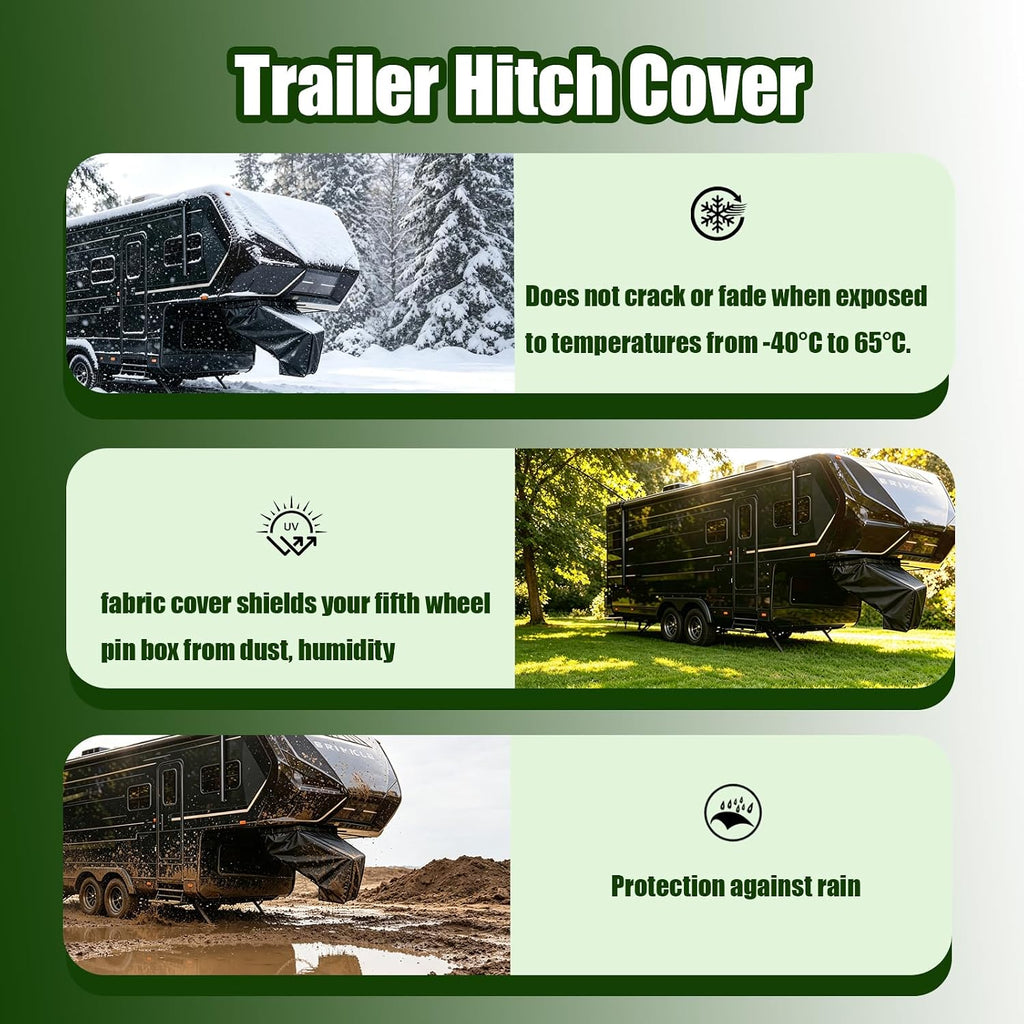 5th Wheel to Gooseneck Hitch Cover, Heavy Duty Black Matte Scrim Fabric | Compatible with GEN-Y Fifth Wheel Gooseneck Hitches, Lippert 1621/1116/1716 & Rhino Box Models