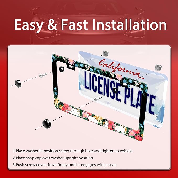 Personalized License Plate Frame Cat Flowers Stainless Steel Accessory Pet - Image 4