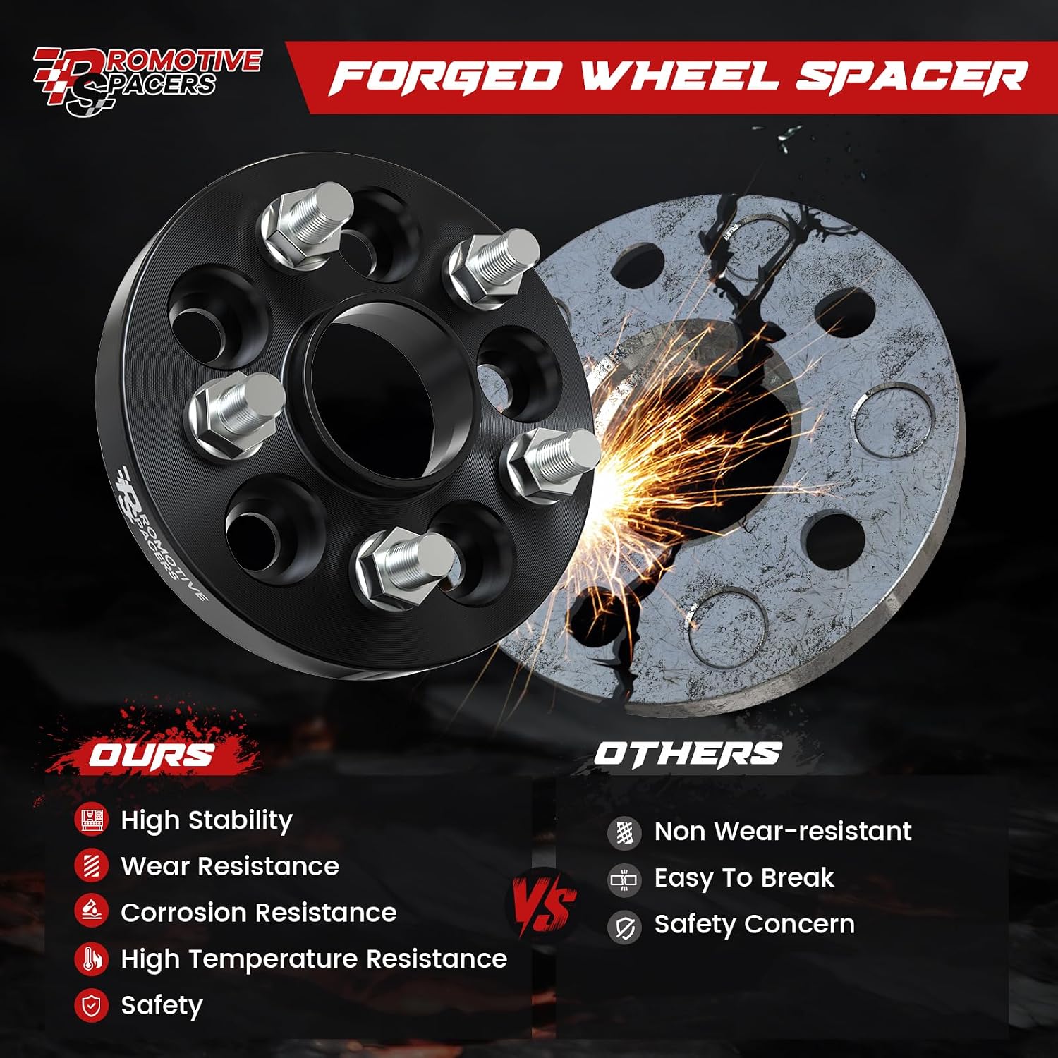 25mm (1") Hubcentric 5x114.3 Wheel Spacers 70.3mm CB 1/2"-20 Threads 2PCS | Forged 6061-T6,10.9 Grade Studs,Anodized Finish,For Ford Explorer Mustang Edge Ranger Crown Victoria,For Aviator Town Car