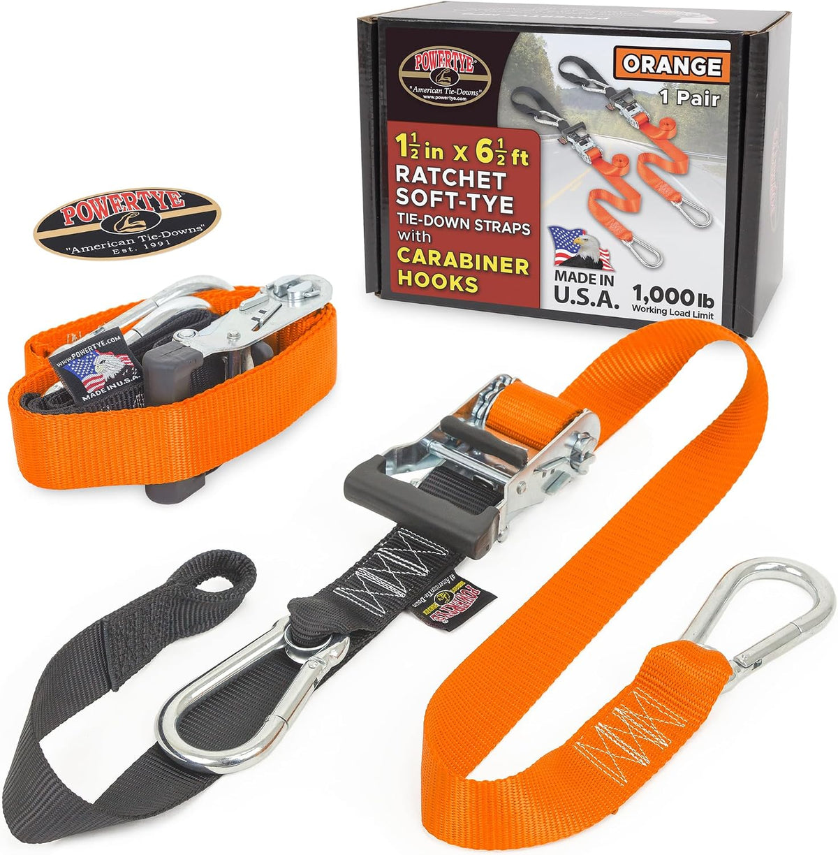 PowerTye 1.5in x 6.5ft Heavy Duty Ratchet Tie-Down Straps