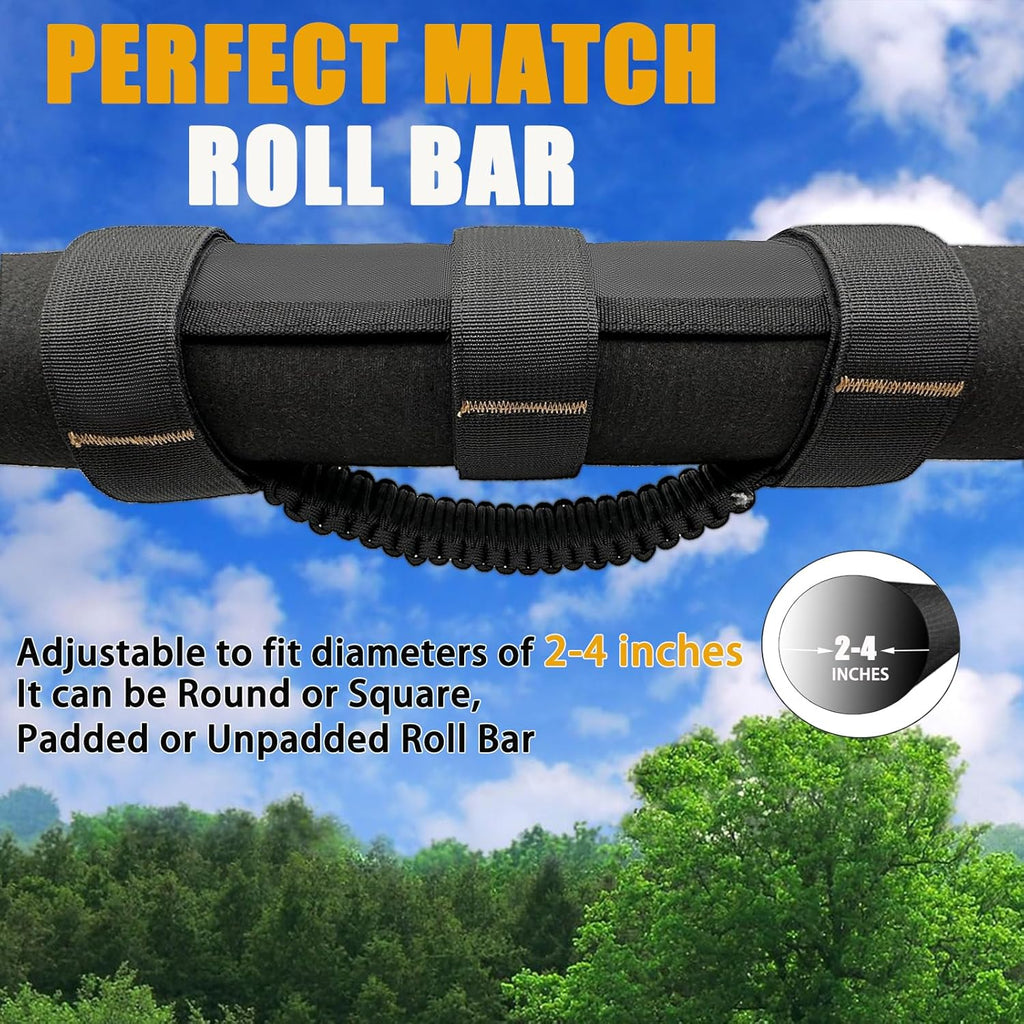 Jeep Roll Bar Grab Handles, 4 Pack Paracord Jeep Handles Grab for Wrangler JK YJ TJ JL & Gladiator JT 1955-2023 Modles, Wrangler Hardware Handles (Black)
