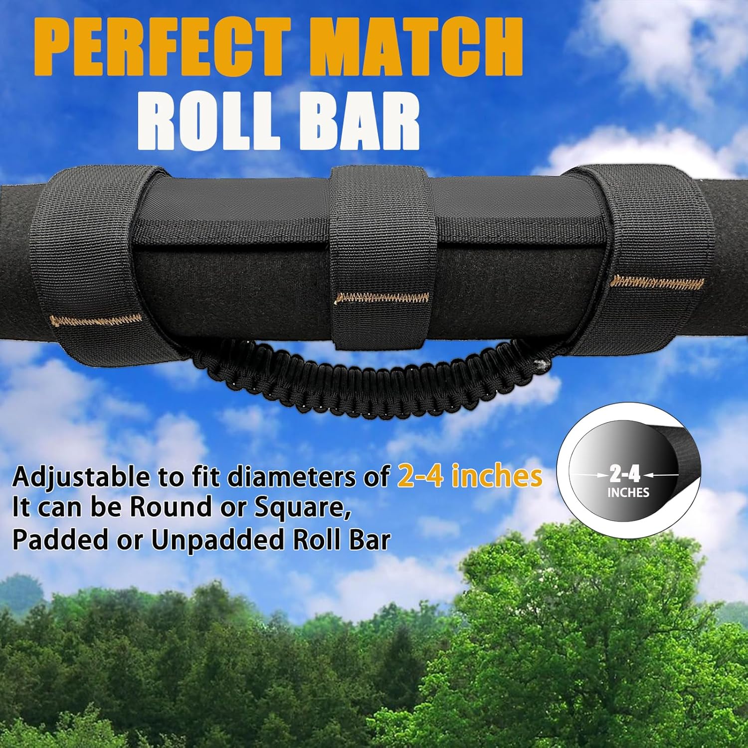 Jeep Roll Bar Grab Handles, 4 Pack Paracord Jeep Handles Grab for Wrangler JK YJ TJ JL & Gladiator JT 1955-2023 Modles, Wrangler Hardware Handles (Black)