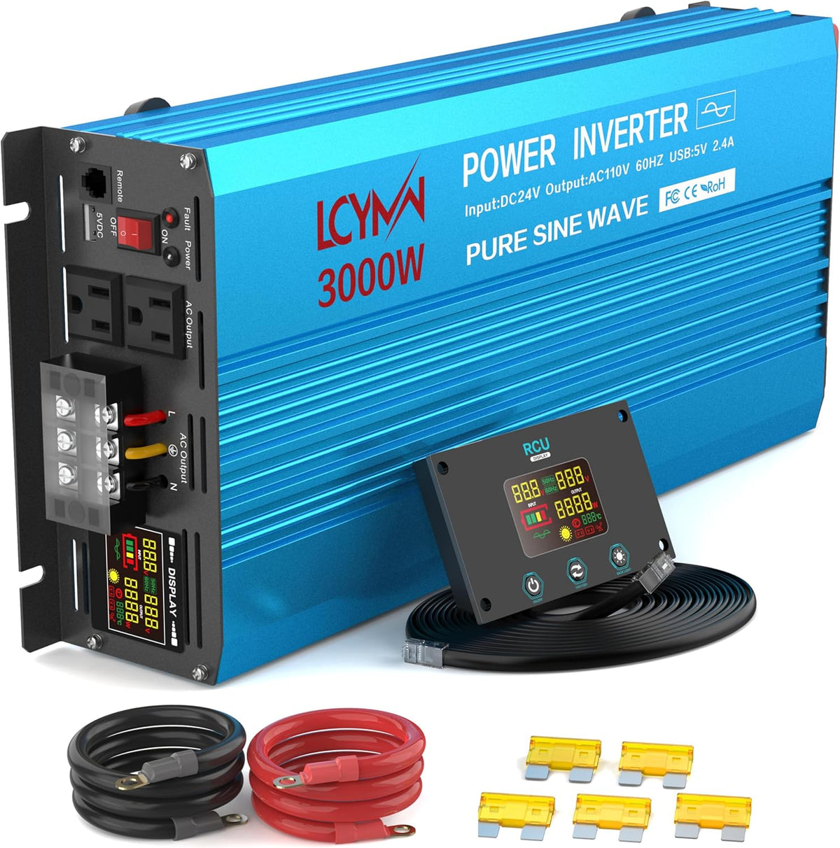 3000 Watt Inverter Pure Sine Wave DC 24V to 110V/120V AC Power Inverters