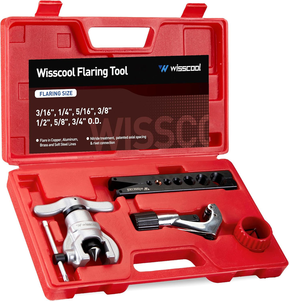 Wisscool HVAC Flaring Tool Kit, Tube Cutter, Deburrer, 3/16"-3/4"